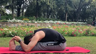 Paschimottanasana for beginners Deep Forward FoldBend with Sahil [upl. by Ebbarta]