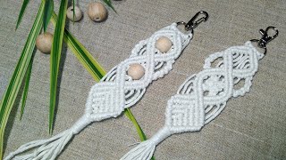 How to make Macrame Keychain Modern macrame diamond bag clip Beginner tutorial [upl. by Naxela]