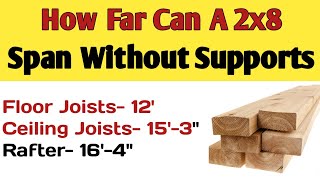 How far can a 2x8 span without support  2x8 floor joist span 2x8 ceiling joist span  2x8 span [upl. by Haleeuqa]