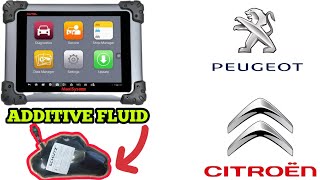 AUTEL How To Reset Citroen  Peugeot Additive Fluid Bag Warning P15B3 P1446 P1445 P1496 P2563 P1490 [upl. by Eicak825]