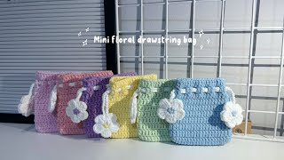 Crochet tutorial How to do Mini Flower Drawstring Bag [upl. by Paulo]