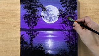 Full Moon Painting  Acrylic Painting for Beginners  STEP by STEP 173  보름달 풍경화 [upl. by Kcirrek]