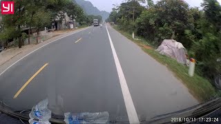 Two Trucks Avoid Clueless Pedestrian  ViralHog [upl. by Neeruan]