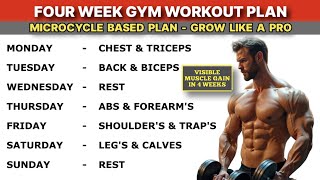 4 Week Gym Workout Plan  Microcycle Based  For Beginners amp Intermediate  Grow Like Pro [upl. by Libnah]