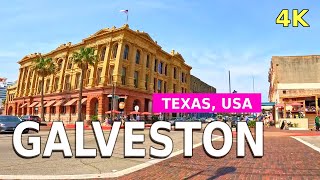 Galveston Texas USA 🇺🇸 Downtown Summer Walking Tour of Galveston Island 4K [upl. by Ilrebma]