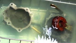 Ultrasonic Cleaning machine cleaning an Evinrude outboard carburetor [upl. by Dikmen989]