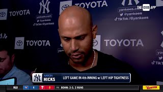 Aaron Hicks discusses leaving Tuesdays game early [upl. by Hilel983]