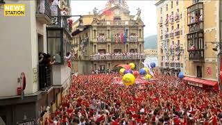 Thousands celebrate start of San Fermin festival Pamplona [upl. by Phillips]