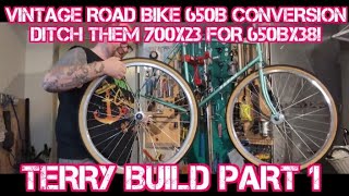 ditch them 700x23 tires for 650bx38 vintage road bike 650b conversion Terry pt1 [upl. by Kurzawa260]