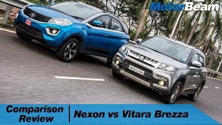 Tata Nexon vs Maruti Vitara Brezza  Comparison Review Hindi  MotorBeam [upl. by Ahseiuqal]