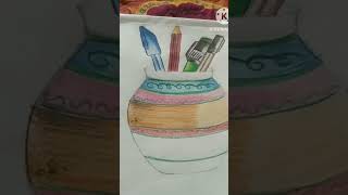 Easy pot drawing with pencil colour ytshorts drwatson potdrawing [upl. by Kluge481]