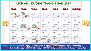 Lịch âm dương tháng 8 năm 2023  Lịch vạn niên và những ngày lễ tháng 82023 [upl. by Ydnes]