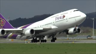 THAI Airways B747400 majestic takeoff at Zurich Airport [upl. by Eselrahc]