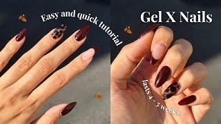 FULL gel x nails tutorial at home  fall nails  beginner friendly design step by step [upl. by Annayt]