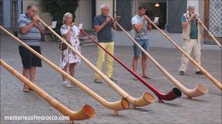 Swiss people playing big horns  Alphorn Players  Alps Horn  Alpine Horns Chur Switzerland [upl. by Leong]