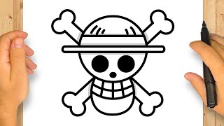 COME DISEGNARE IL LOGO DI ONE PIECE  Il teschio di Rufy  Passo dopo Passo Semplice e Facile [upl. by Dittman463]