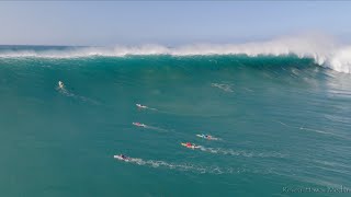 Surfing Massive Waves Waimea Bay Jan 22 2023 4K [upl. by Aihsatsan]