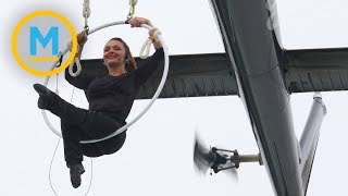 Erendira Wallenda hangs by her teeth over Niagara Falls  Your Morning [upl. by Kcirted]