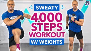 SWEATY 4000 STEPS Walking Workout with Weights NO JUMPING All Standing Knee Friendly No Repeats [upl. by Yhotmit]