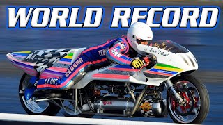 Eric Tebouls Rocket Bike World Record  FIA European Finals 2010  Santa Pod Raceway [upl. by Calise987]