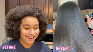 FROM CURLY TO STRAIGHT✨ Straightening Natural Hair Routine NO HEAT DAMAGE [upl. by Taub]