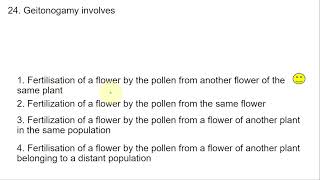 NEET 2014 Question 24 Geitonogamy  Transfer of pollen to another flower on the same plant [upl. by Valry515]