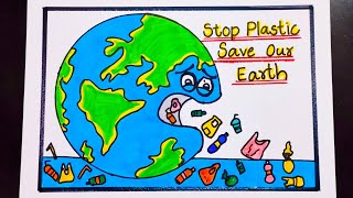 Say No To Plastic DrawingInternational Plastic Bag Free DayStop Plastic Save Earth Poster [upl. by Ahsenauj]