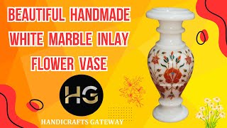 Beautiful Handmade White Marble Inlay Flower vase 8quotInch qatar kuwait saudiarabia decoration us [upl. by Siugram]