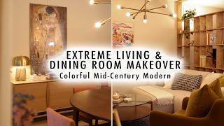 EXTREME LIVING amp DINING ROOM MAKEOVER Colorful MidCentury Modern Apartment  XO MaCenna [upl. by Htebaras575]