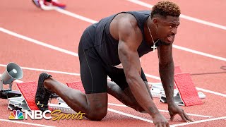 Seattle Seahawks wide receiver DK Metcalf competes in 100m race at USATF Golden Games  NBC Sports [upl. by Nauqyt]