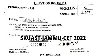 Question Paper of SKUAST Jammu CET for Admission to UG Programmes2022 [upl. by Kirt]