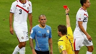 Brazil World Cup 2014Uruguay  Costa Rica 13  Red card Uruguay  Maxi Pereira gets sent off [upl. by Letisha]