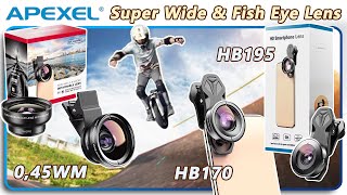 APEXEL Lensa Super Wide Angle Lens 045x HB170 dan Fish Eye HB195  Unboxing amp Review [upl. by Casandra]