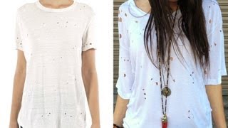 DIY Fashion  Edgy TShirt With Holes  Designer DIY [upl. by Kaenel]