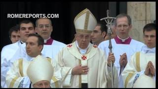 Pope Francis greets Benedict XVI before start of canonization ceremony [upl. by Sukram]