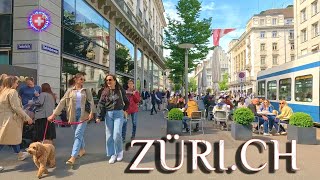 SWITZERLAND ZURICH ✨ Walk along Luxury BAHNHOFSTRASSE to Main Station 4K [upl. by Aneehsirk]