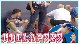 US Open star collapses to ground midgame and leaves match in wheelchair in worrying scenes [upl. by Ailaham]