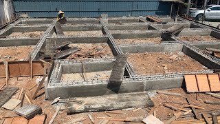 Ground Beam Foundation Construction  Steel Rebar Reinforcement  Reinforced Concrete Pouring Work [upl. by Vera]