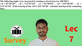 If the bearing of line AB is 𝟐𝟐𝟏°𝟏𝟖′𝟒𝟎′′ calculate bearing of the remaining lines Survey 7 [upl. by Nihs]