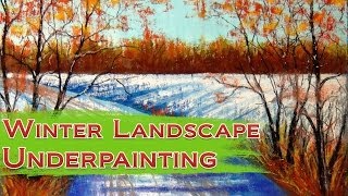 How to draw Winter Landscape with Soft Pastel  Part 1  Underpainting [upl. by Aehcim]