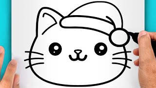 DISEGNI FACILI DI NATALE COME DISEGNARE UN GATTO DI NATALE KAWAII VIDEO DI DISEGNI NATALIZI [upl. by Rotberg]