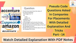 Pseudo Code For Infosys Capgemini Accenture Part 14 itjobs pseudocode interviewquestions [upl. by Isabea]