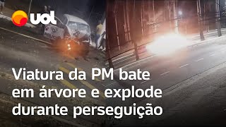 Viatura da PM bate e explode durante perseguição a ladrões em SP vídeo mostra momento do acidente [upl. by Oah]