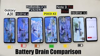 100  Battery Drain Motorola One Fusion Plus Vs Poco X2Redmi Note 9 Pro MaxRealme 6X2Samsung A31 [upl. by Iturhs]