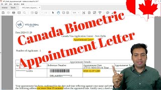 1st Biometric Appointment Confirmation Letter for Canada VFS  Biometric for Canada Study Visa [upl. by Heron33]