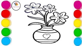 How to draw a Cute flower 🌷🌹 Pot for Coloring amp Painting for kids Lets Draw Together [upl. by Hulda]