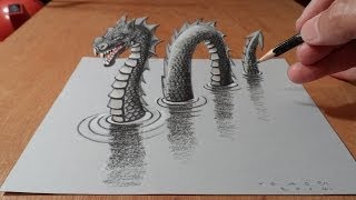 How To Draw A 3d Loch Ness Monster  Awesome Trick Art [upl. by Prisilla179]