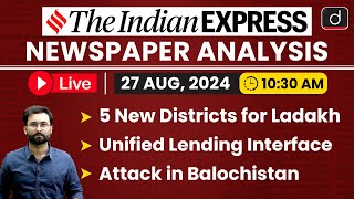 LIVE Newspaper Analysis  27 August 2024  The Indian Express  Drishti IAS English [upl. by Evot904]