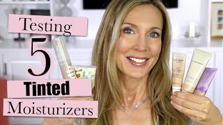 Testing 5 Tinted Moisturizers on Mature Skin Laura Mercier Milk Tarte Clinique Honest Beauty [upl. by Rhianna]