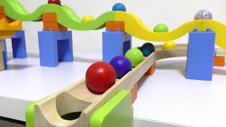 Marble Run Race ☆ TrixTrack Wave Slope amp Wooden Stairs Course [upl. by Llenrag931]